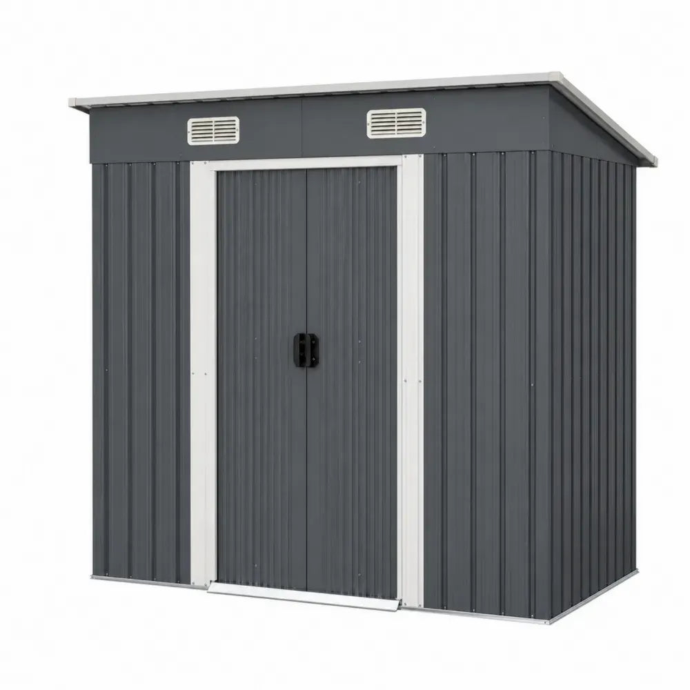 Gartenschuppen Gerätehaus rechteckig aus verzinktem Stahlblech Anthrazit Weiß 213 x 127 x 185 cm mit Schiebetür und Lüftung