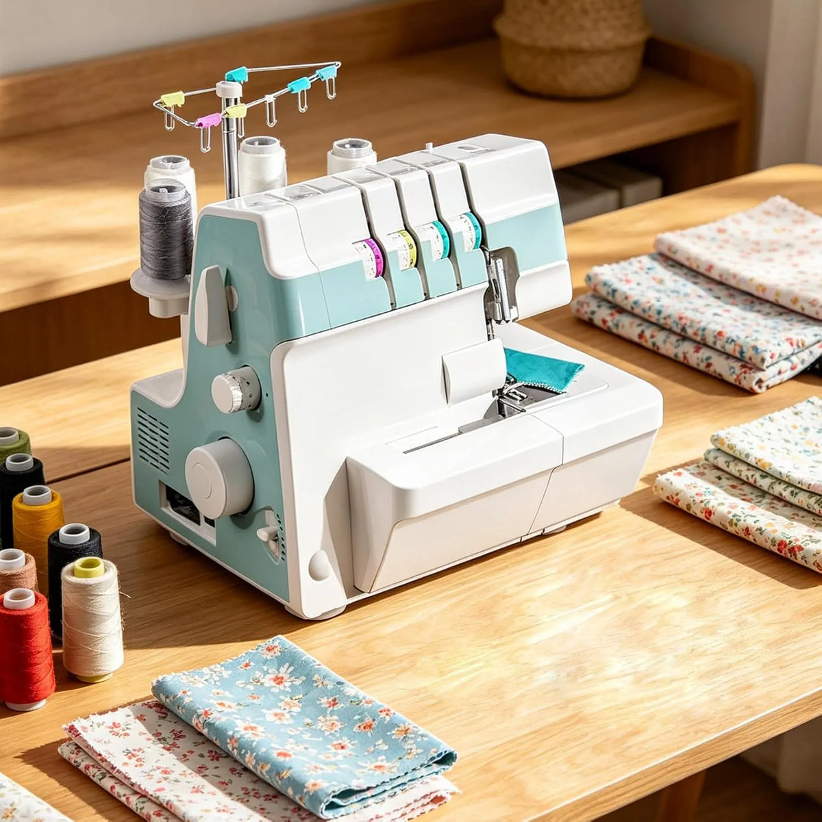 91-W-Overlock-Maschine Overlock-Nähmaschine, elektrische Nähmaschine, 6,5 Mm, 4 Mm, LED-Beleuchtung, Grün, für Strickwaren