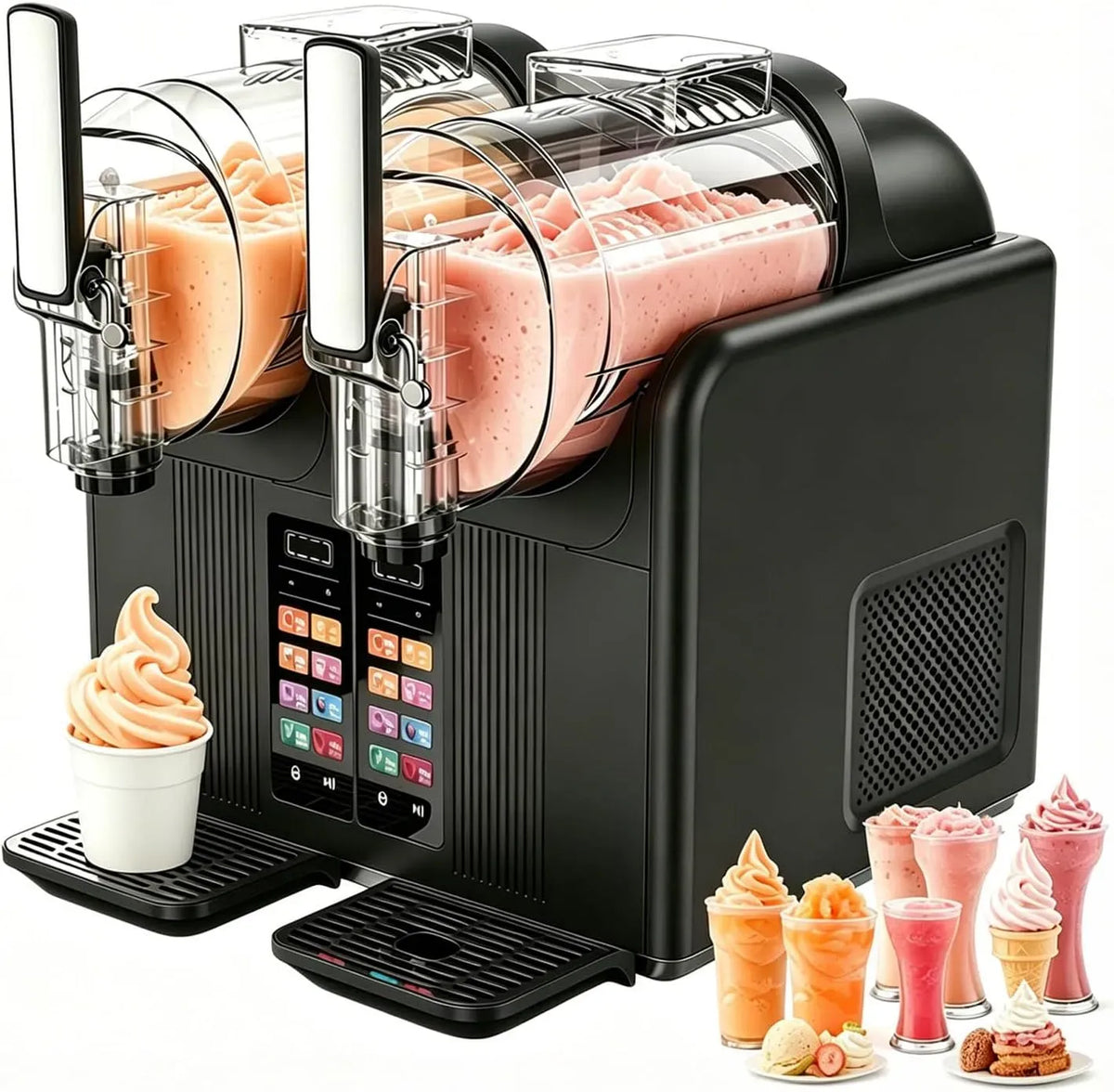 2-in-1 Eismaschine, Speiseeismaschine, Slush-Eisbereiter, Schwarz