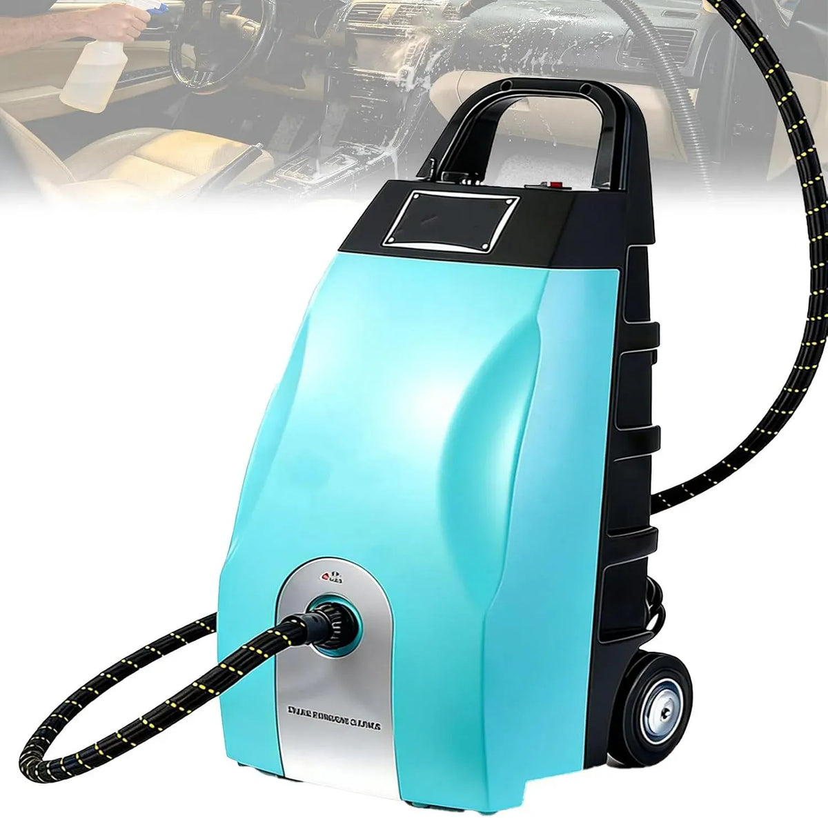 Dampfreiniger 9-Teiligem, 3,5 L, Druckdampf, gewerblich, Blau, 2,5m Schlauch und Professionellem Reinigungsset Blue, 2,5 m