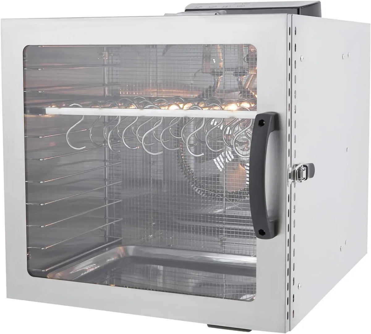 Smartes Thermostat, 42.5 L, 30 bis 90 °C, Timer, 2 Temperaturzonen, Edelstahl, Dörrautomat Edelstahl Dehydrator Food Trockenschrank, Timer & Haken