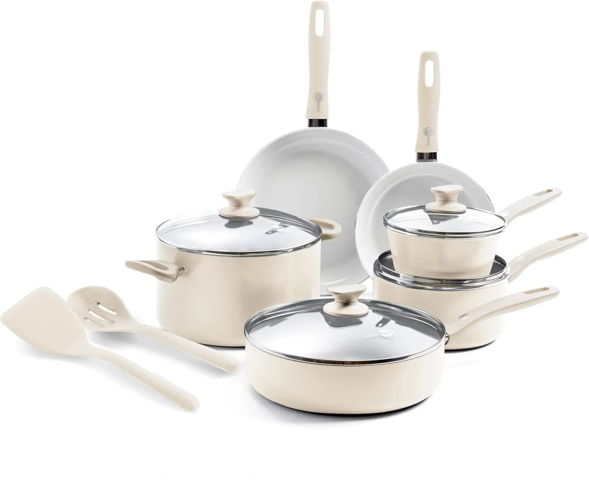 Geschirrspüler 12-teilig, Spülmaschine, Antihaftbeschichtung, GreenPan Dover Healthy Ceramic Antihaft-Kochgeschirr-Set, PFAS-frei