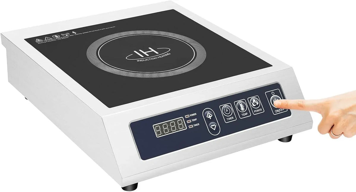 Induktionskochfeld 24h, 23cm, 3500 W, Induktionsplatte, Timer, gewerblich, Edelstahl, Silber, Temperaturregelung 140-572°F, 11 Leistungsstufen