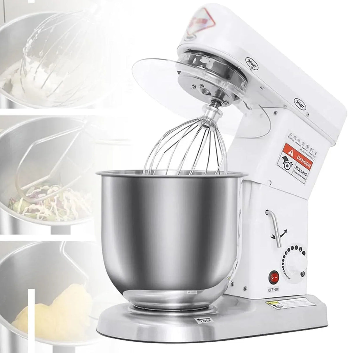 Standmixer 3-stufiger White-5L, 10 L, Pizza, Edelstahl, Weiß, elektrischer Küchenmixer aus Metall mit Edelstahlschüssel