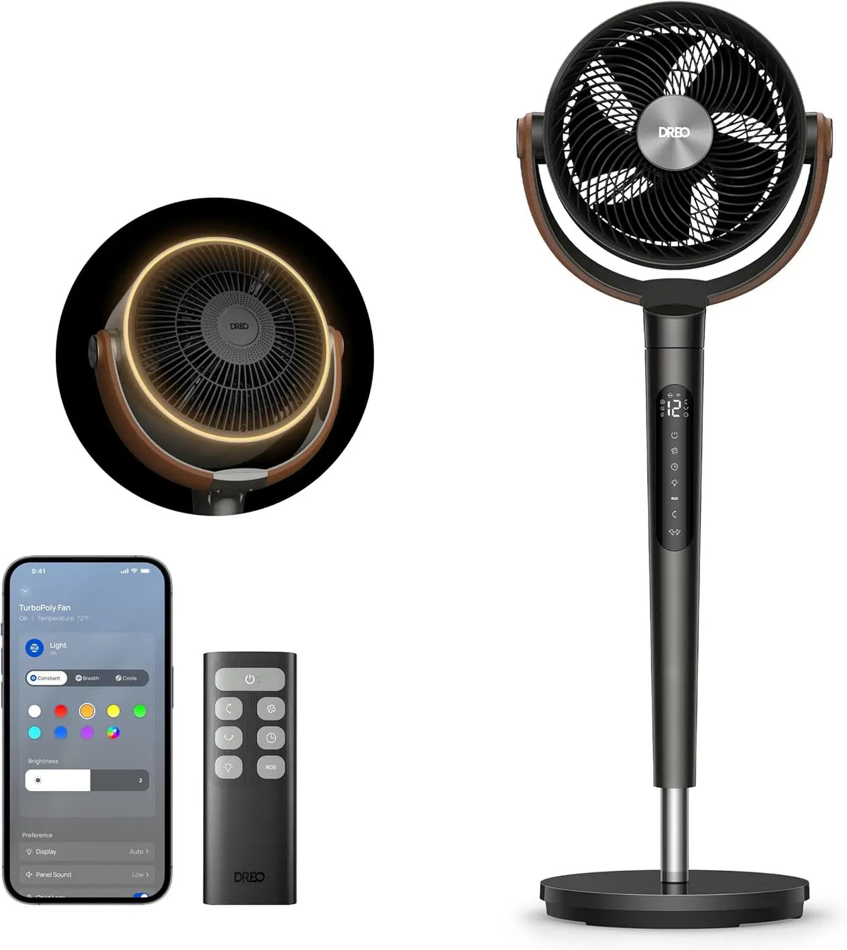 Ventilator, 107cm, 2209 m³/h, 20 dB, DREO 30m 94-107cm, WLAN, Oszillation, leise, 150°+120° Oszillation, 12 Geschwindigkeiten, WLAN & Alexa, 6 Modi