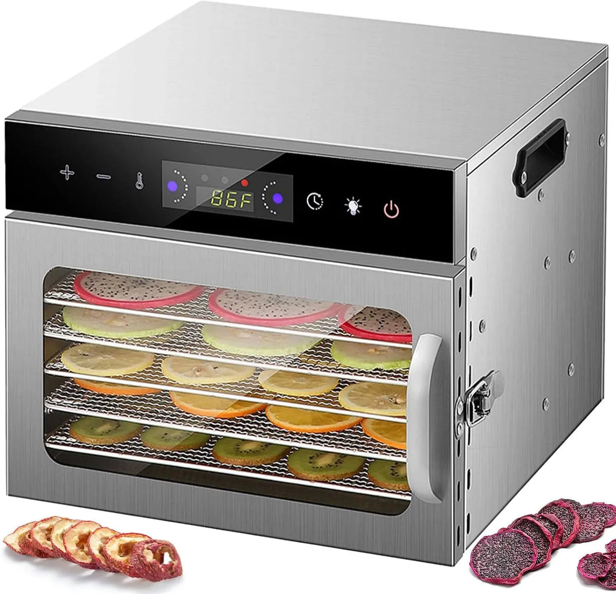 6-Tier Dörrautomat, Lebensmitteltrockner, 30 bis 90 °C, Edelstahl, für Obst/Fleisch/Gemüse/Tiernahrung