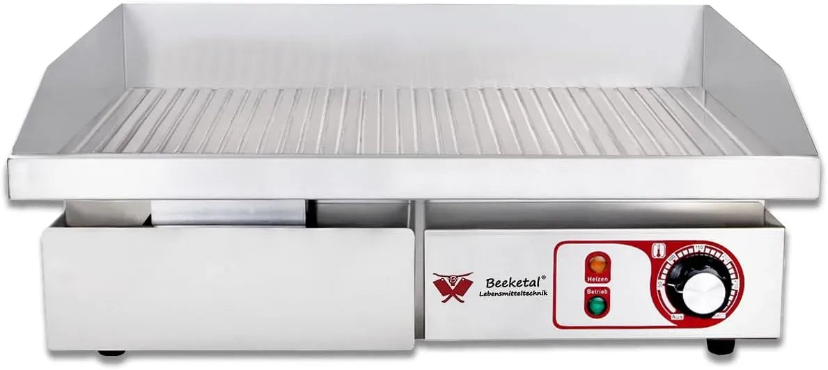 Fettauffangbehälter, 550 x 350 mm, 3000 W, 50 bis 300 °C, Grill, Thermostat, Edelstahl