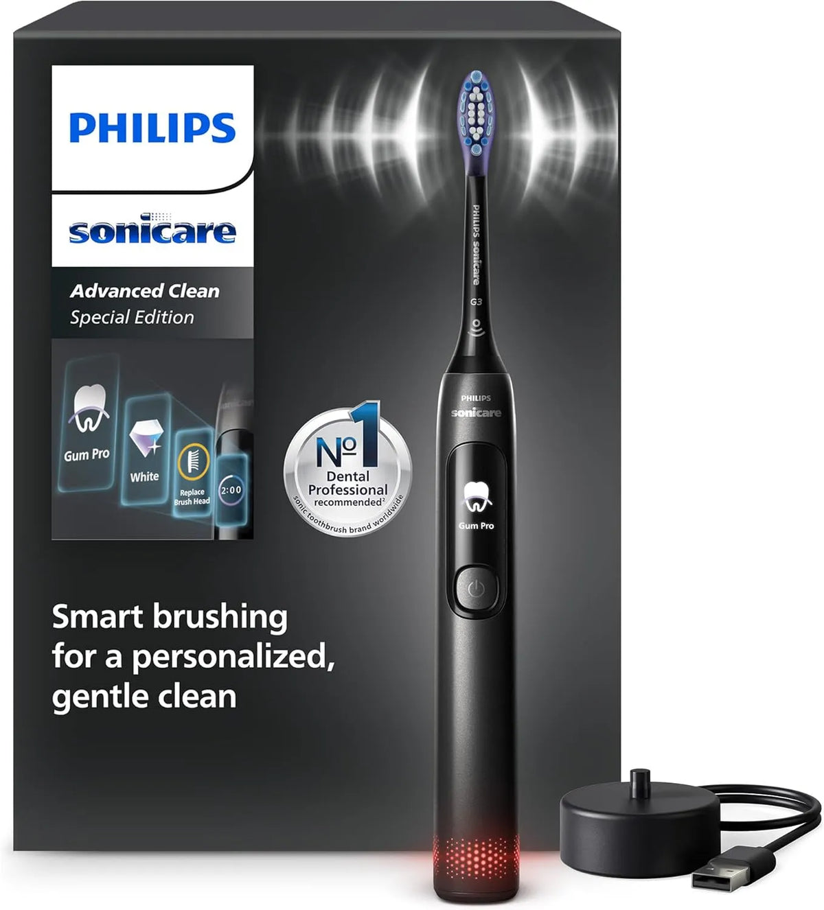 Philips HX3792/11 Drucksensor, Zahnbürste, Elektrozahnbürste, Timer, IPS-Panel, Schwarz