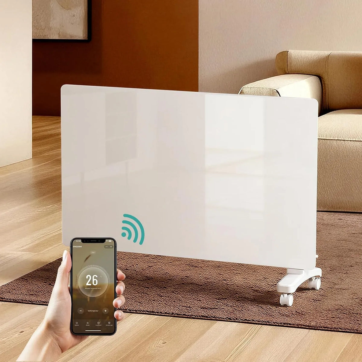 Elektroheizung, 2000 W, EMKE, WLAN, App, Weiß, Glaskonvektor-Heizung Elektrisch mit WLAN & App-Steuerung