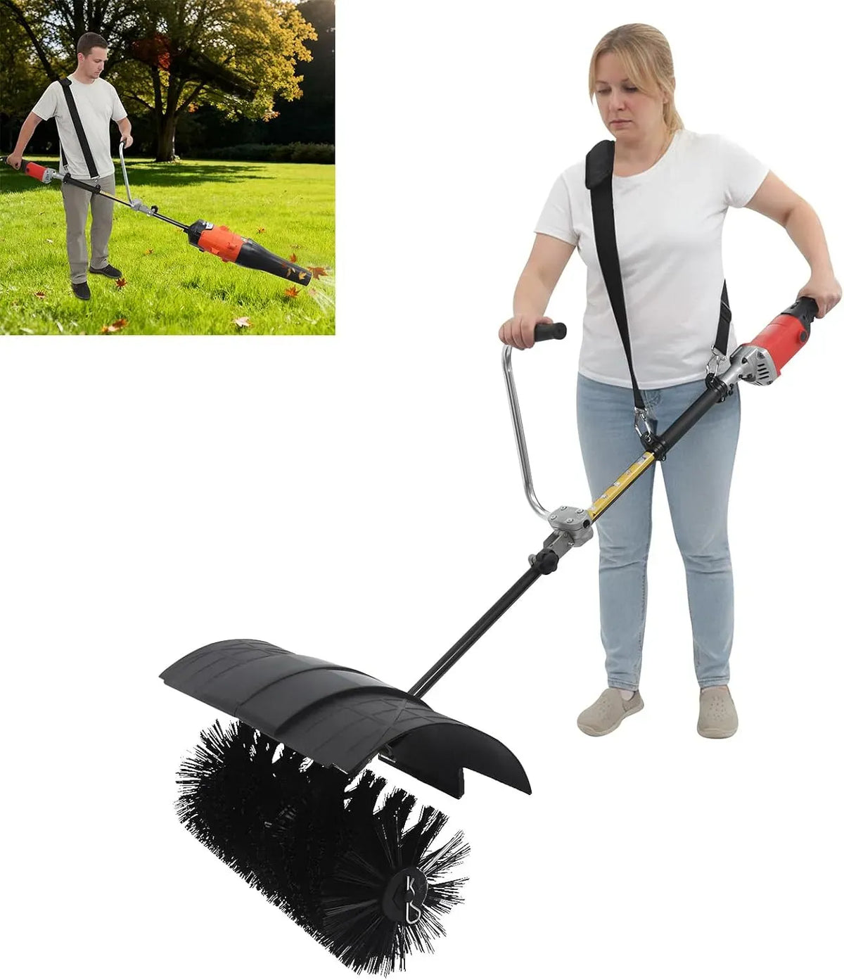 2-in-1 Kehrmaschine, Schneefräse, Schneeräumgerät, Bodenkehrmaschine, 55cm, 55 cm, für Die Reinigung Von Rasen Laub Kunstrasen Gras und Sch