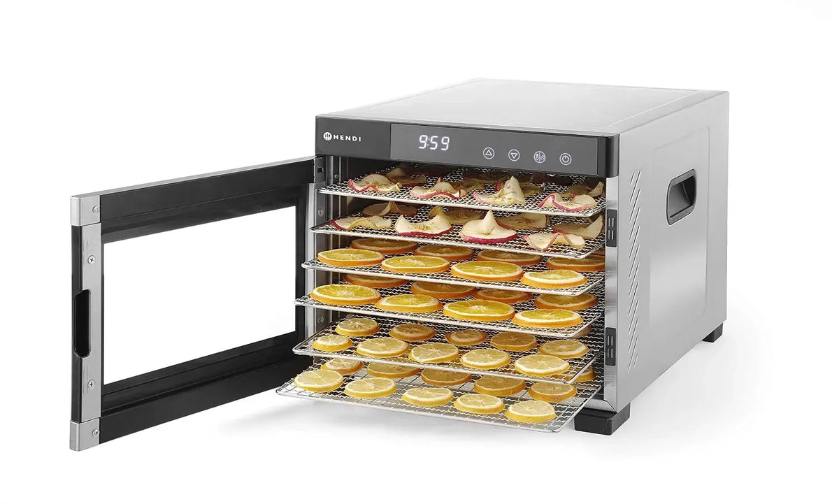 230V/600W Dörrautomat, Lebensmitteltrockner, 600 W, 35 bis 75 °C, 230 V, 311 mm, Timer, Edelstahl, HENDI