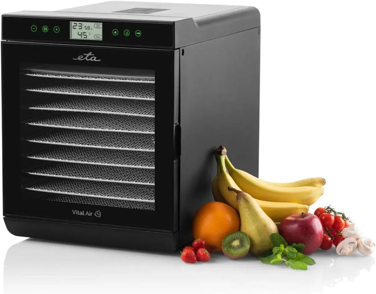 Dörrautomat, Lebensmitteltrockner, 35 bis 70 °C, LCD-Display, 2 Temperaturzonen, Edelstahl, ETA