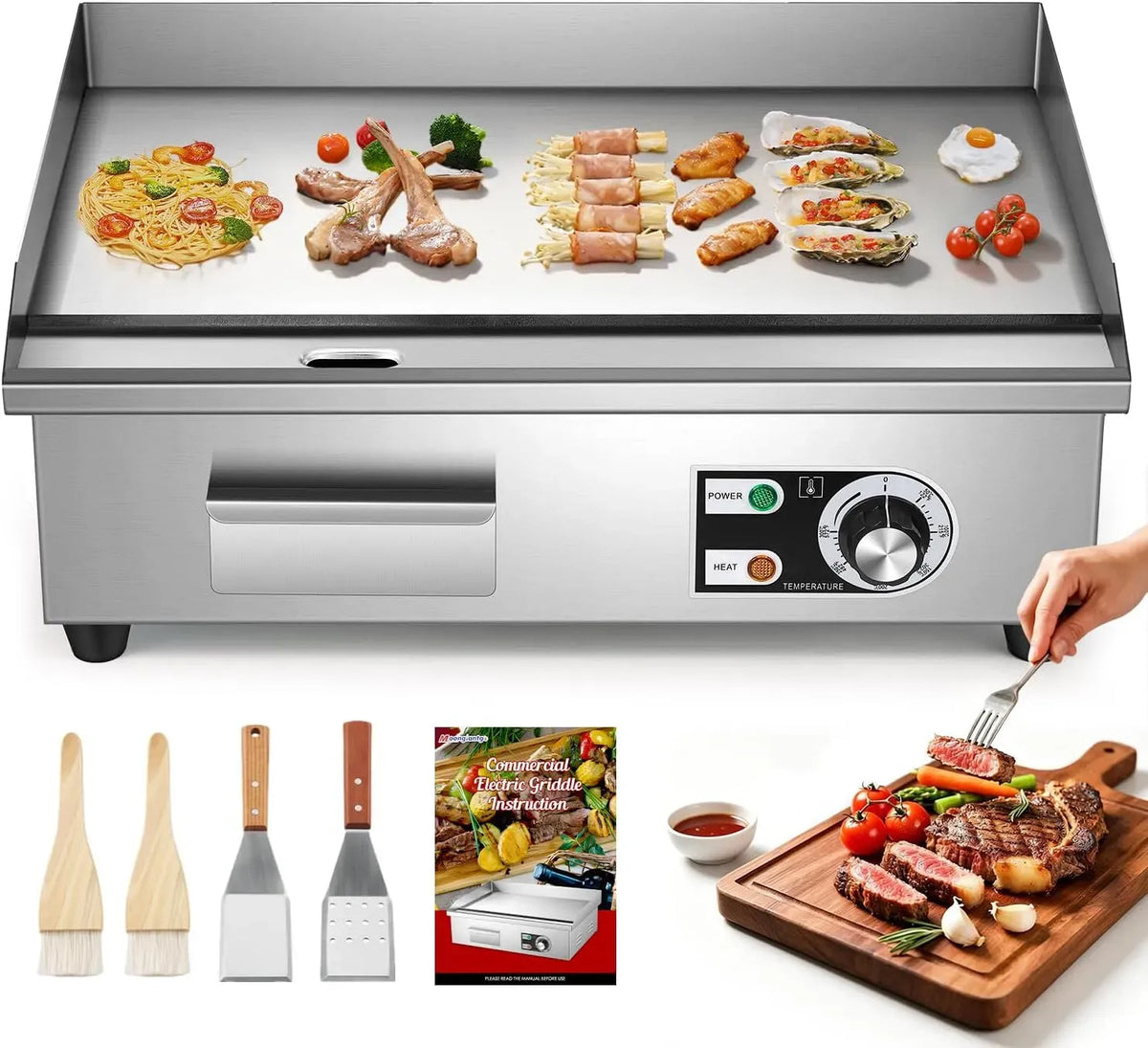 Moongiantgo 22' Kommerzielle Elektrische Grillplatte aus Edelstahl 3000W