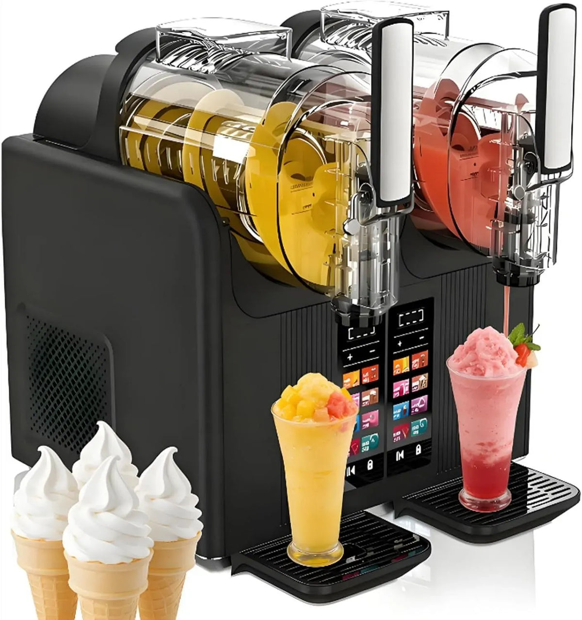 X 2 Kaltgetränkebereiter, Slush-Eis-Maschine, Doppelbehälter, Slush-Eisbereiter, 2 L, Restaurant, Schwarz, für Zuhause