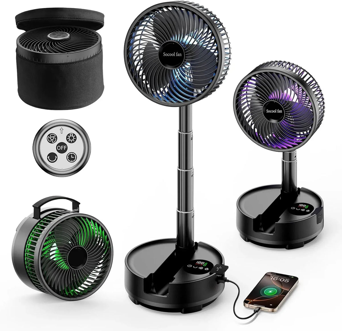Ventilator, Socool 20000mAh 112H, tragbar, Timer, Akku Wiederaufladbar mit 8 Geschwindigkeiten &