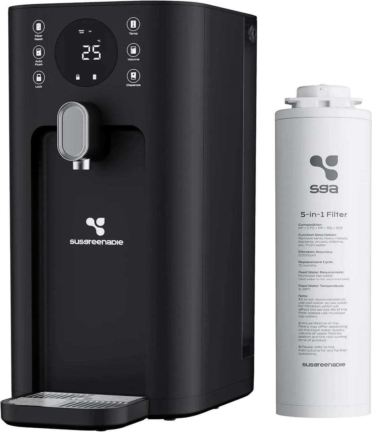 CIARRA 100GPD 5-stufiger Osmoseanlage, Wasserfilter, Tischgerät, Trinkwasserfiltersystem, 4,3 L, Schwarz