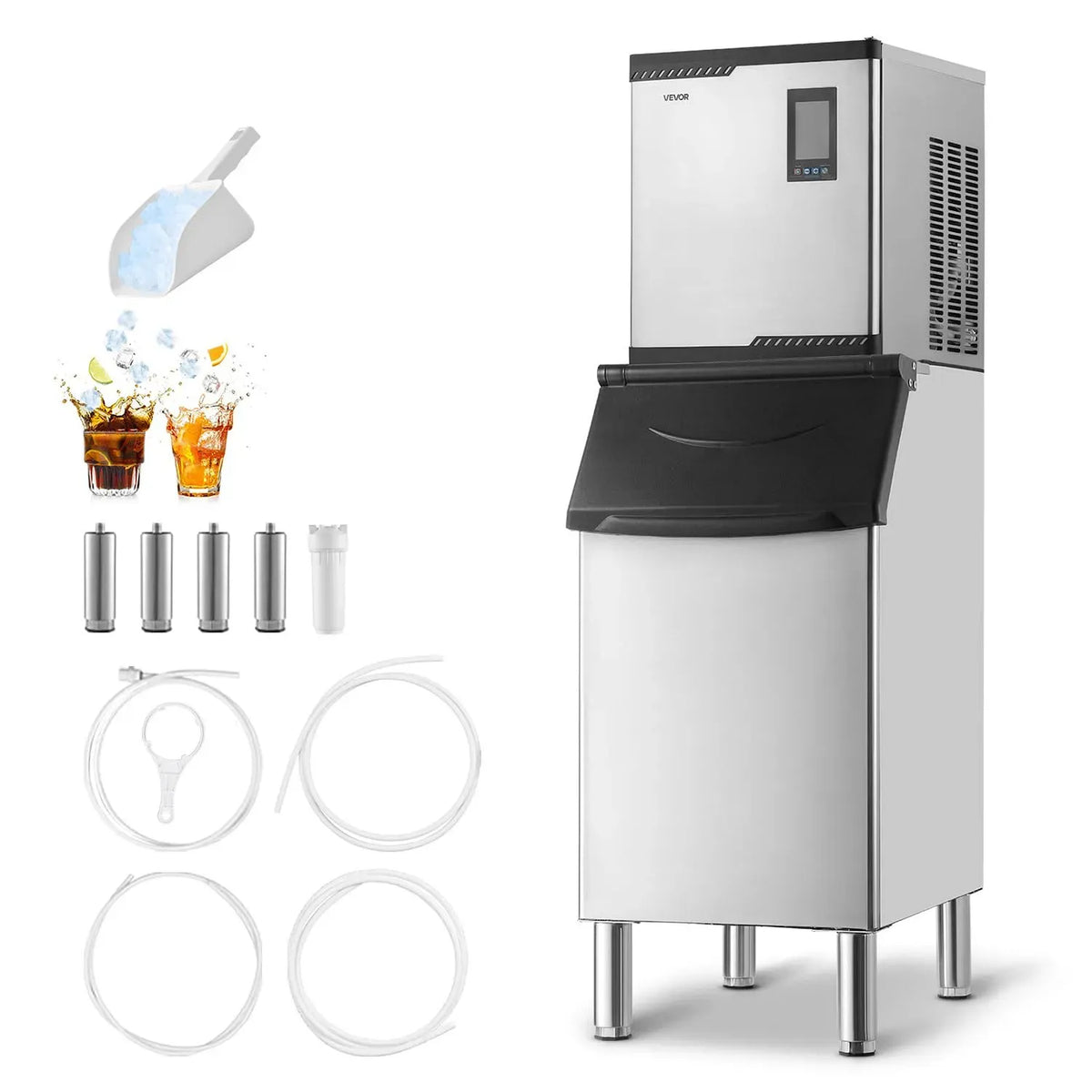 VEVOR Edelstahl-Vorratsbehälter, Eismaschine, Eisbereiter, automatisch, Speiseeismaschine, 136 kg, Touch-Bedienung, Restaurant