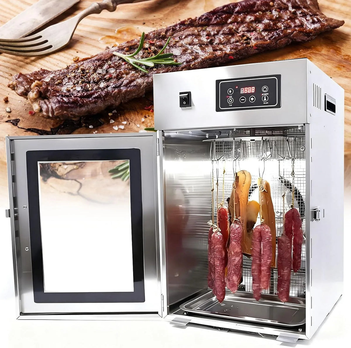 24-Stunden-Timer Trockenschrank, Reifeschrank, 30 bis 90 °C, Edelstahl, für Fleisch