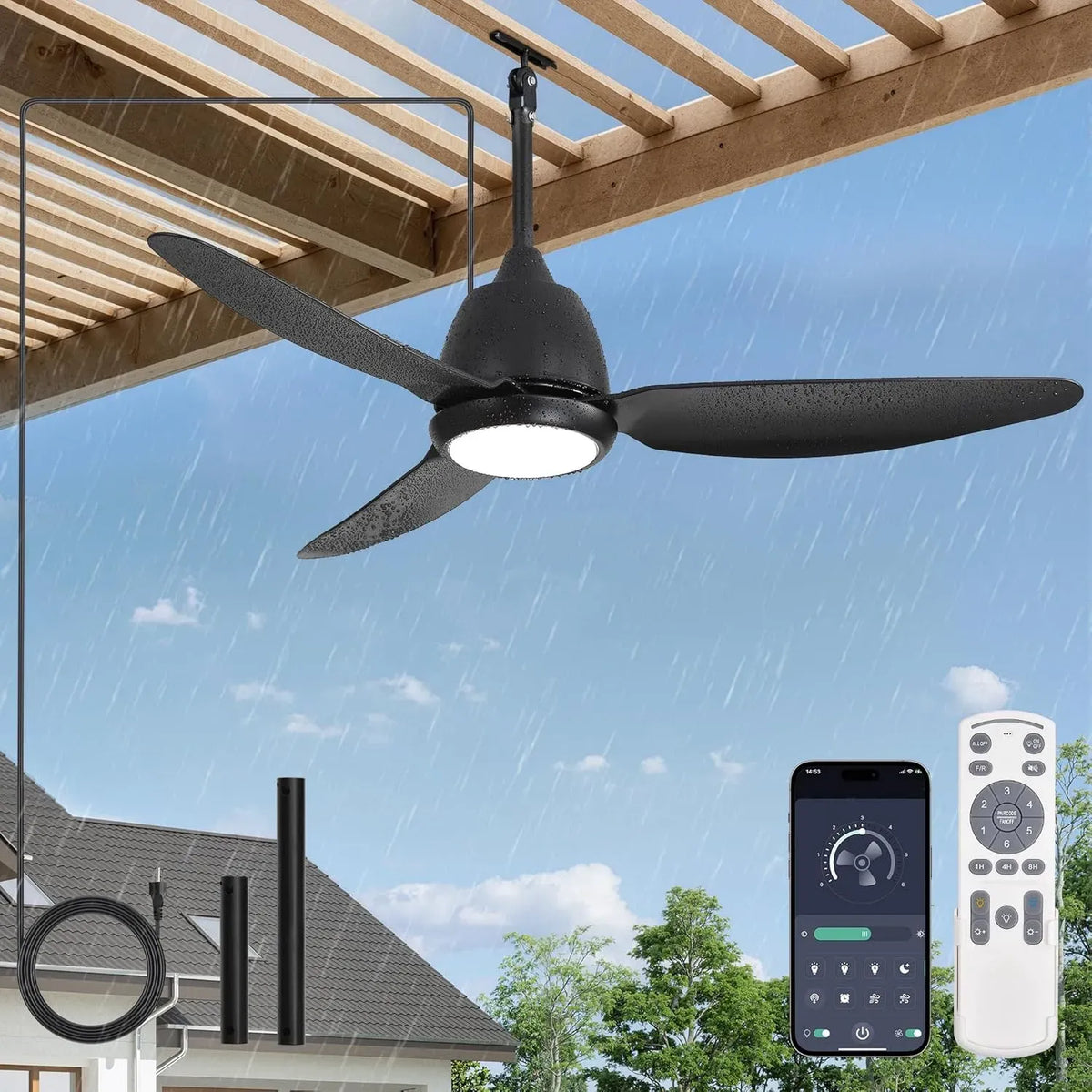 Ventilator 6-Gang-DC-Motor 3CCT, 42 cm, Outdoor, IP65, intelligente APP-Fernbedienung, dimmbar