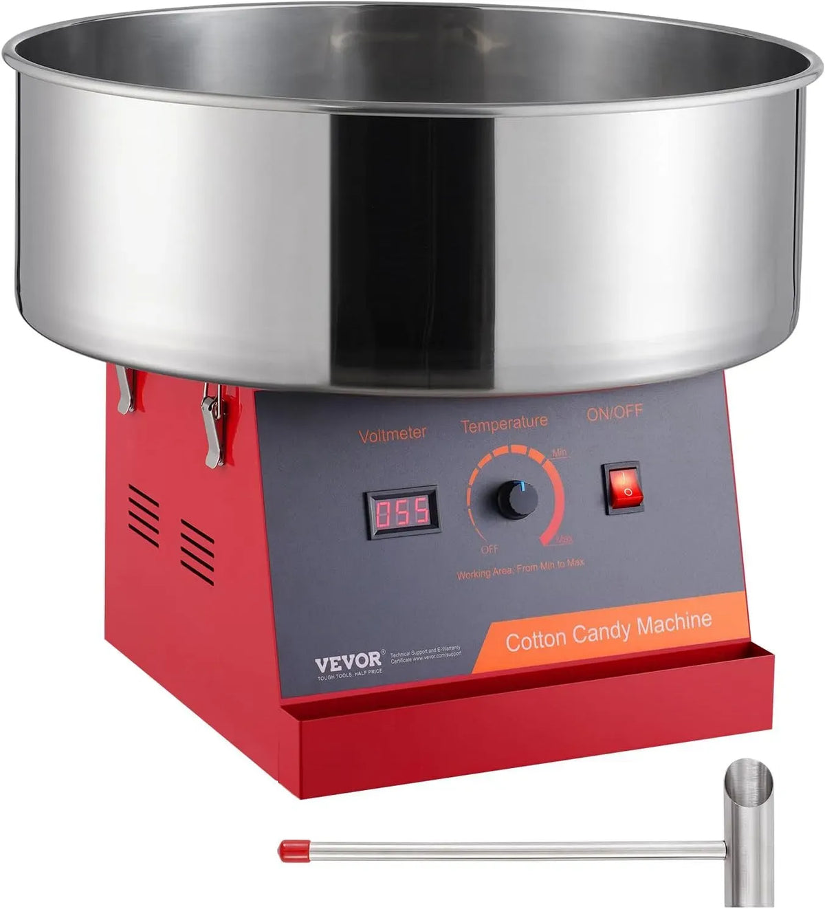 VEVOR Zuckerwattemaschine, Zuckerwatteautomat, 1000 W, gewerblich, Edelstahl, Rot, für Kindergeburtstage zu Hause