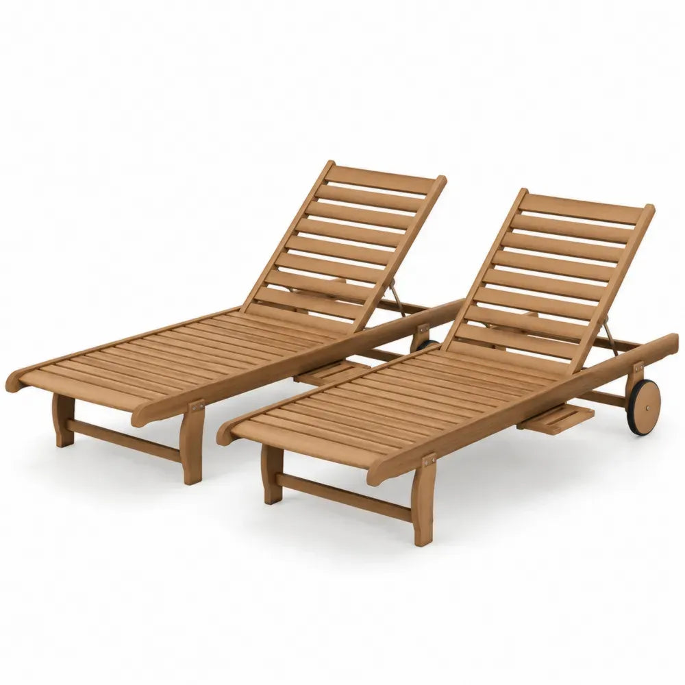 Sonnenliege 2er Set Gartenliege mit Rollen und verstellbarer Rückenlehne 196 x 65 x 34 cm Akazienholz Braun