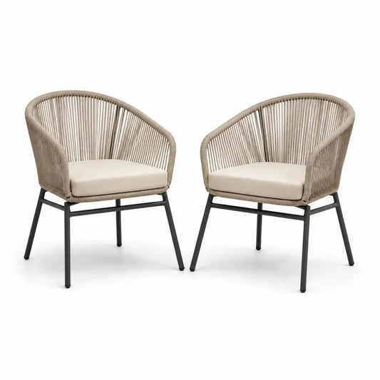 2er Set Gartenstühle mit Armlehnen 58 x 61 x 78 cm PE Seilgeflecht Stahl Beige Creme Schwarz