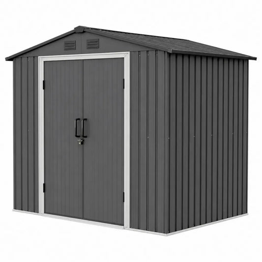 Gartenschuppen Gerätehaus rechteckig verzinktes Stahlblech Dunkelgrau Weiß mit Doppeltür und Lüftung 257 x 205 x 205 cm