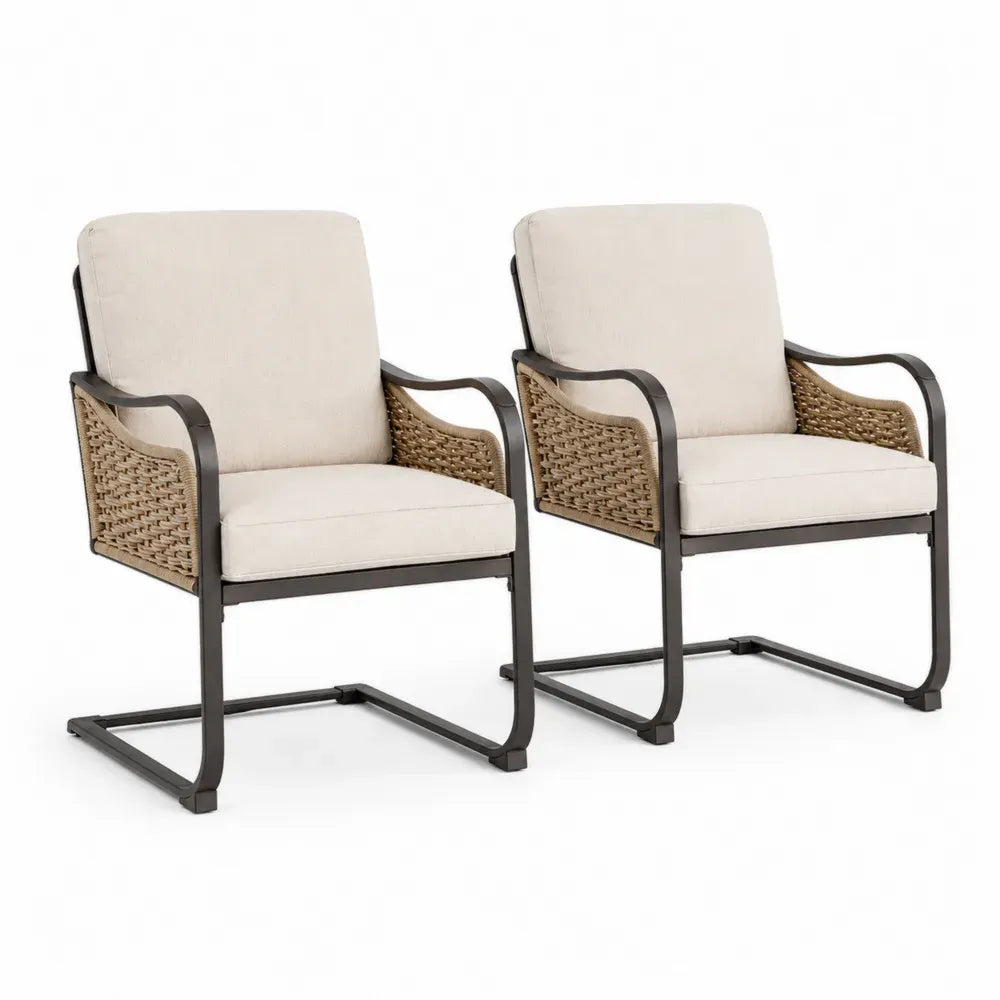 Gartenstühle 2er Set mit Armlehnen Stahlrahmen PE-Rattan Polyesterkissen Beige Naturbraun Dunkelbraun Schwarz je 65 x 75 x 88 cm