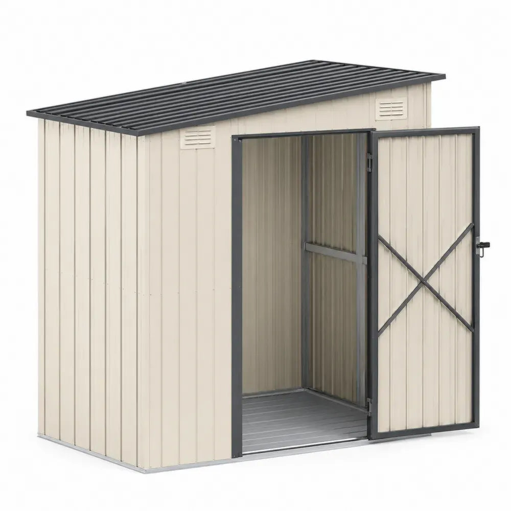 Gartenschuppen Metallgerätehaus rechteckig aus verzinktem Stahlblech Beige Dunkelgrau 213 x 130 x 173 cm mit Doppeltür und Lüftung