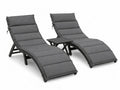 Gartenliegen 2er Set mit Beistelltisch PE-Rattan Schwarz Dunkelgrau mit Stahlrahmen und Polyesterauflagen Liege je 195 x 65 x 88 cm Tisch 45 x 45 x 45 cm