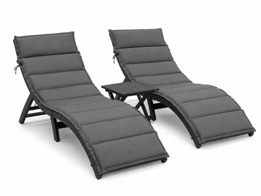Gartenliegen 2er Set mit Beistelltisch PE-Rattan Schwarz Dunkelgrau mit Stahlrahmen und Polyesterauflagen Liege je 195 x 65 x 88 cm Tisch 45 x 45 x 45 cm
