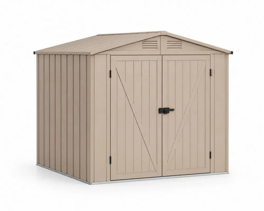 Gerätehaus Gartenschuppen mit Doppeltür rechteckig PP-Kunststoff Beige Schwarz mit Satteldach 213 x 215 x 228 cm