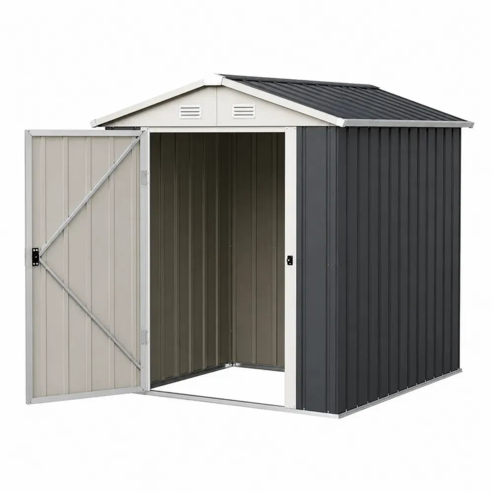Gartenschuppen Gerätehaus rechteckig verzinktes Stahlblech Anthrazit Beige mit Einzeltür und Satteldach 213 x 130 x 185 cm