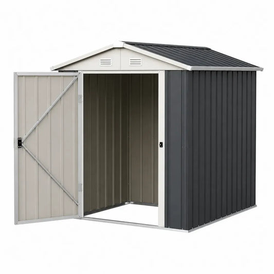 Gartenschuppen Gerätehaus rechteckig verzinktes Stahlblech Anthrazit Beige mit Einzeltür und Satteldach 213 x 130 x 185 cm