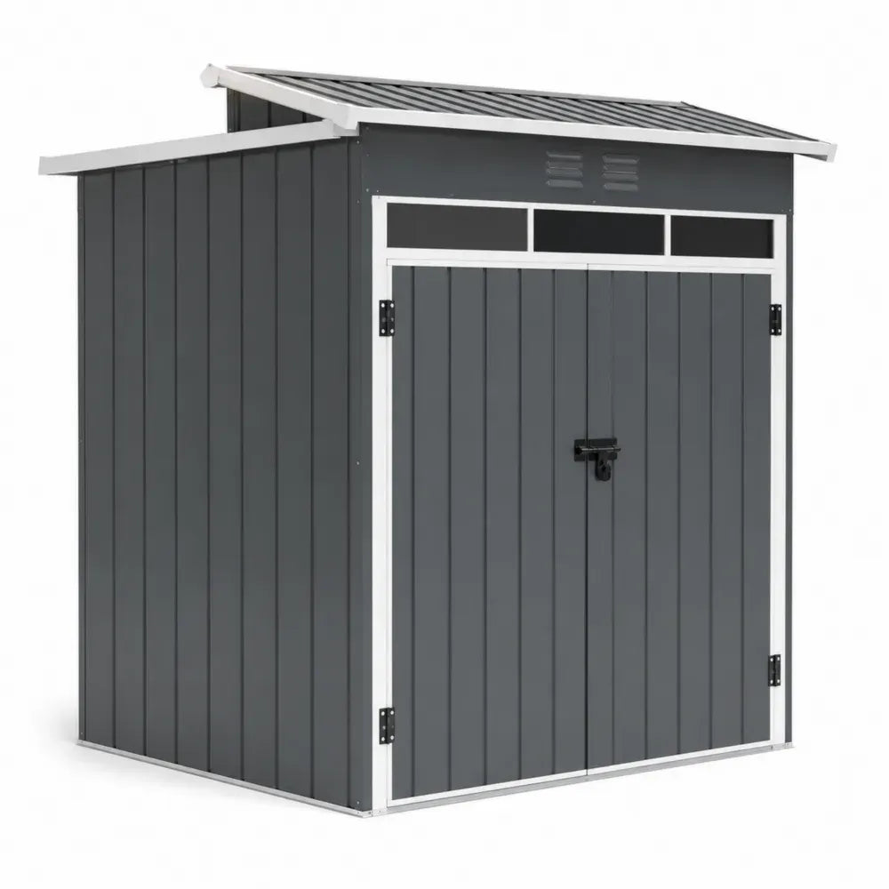 Gerätehaus Gartenschuppen Metall mit Doppeltür Pultdach verzinktes Stahlblech Anthrazit Weiß 213 x 191 x 195 cm