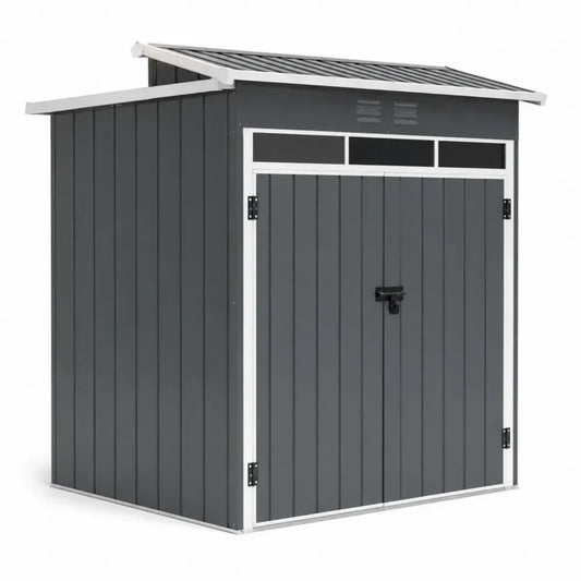 Gerätehaus Gartenschuppen Metall mit Doppeltür Pultdach verzinktes Stahlblech Anthrazit Weiß 213 x 191 x 195 cm