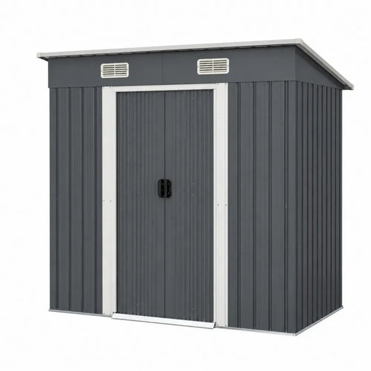 Gartenschuppen Gerätehaus rechteckig aus verzinktem Stahlblech Anthrazit Weiß 213 x 127 x 185 cm mit Schiebetür und Lüftung