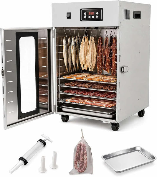 24h Trockenschrank, Reifeschrank, 30 bis 90 °C, 7.5 KG, Timer, Edelstahl, für Fleisch Und Wurst
