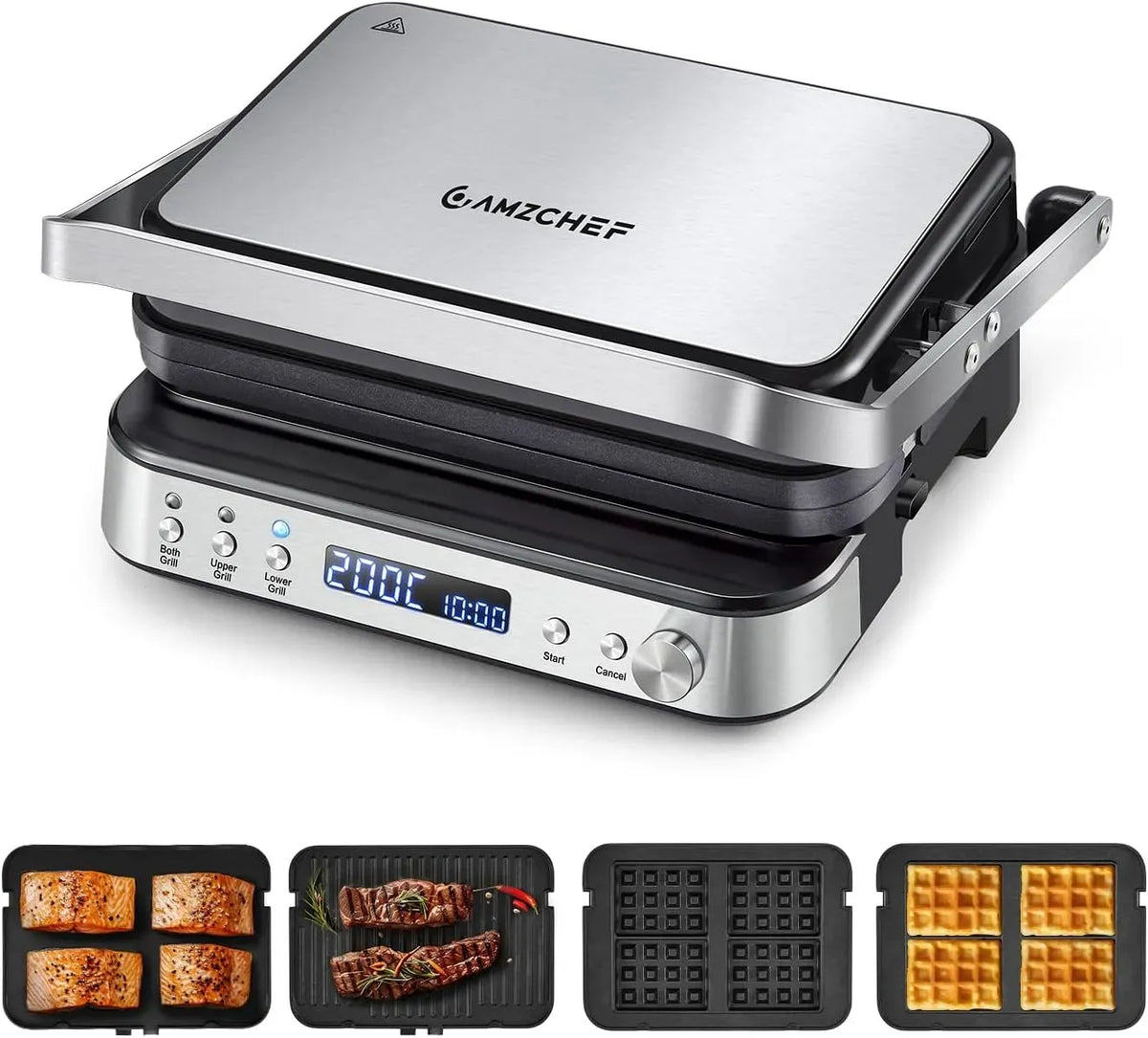 Geschirrspüler, 2000 W, 80 bis 230 °C, Spülmaschine, AMZCHEF XXL 2000W 4-in-1, Timer, Grill, leise, Antihaftbeschichtung, 2 Temperaturzonen