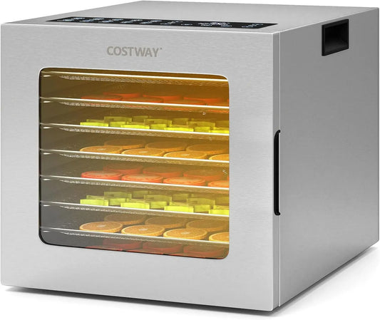 Wäschetrockner, 850 W, 35 bis 75 °C, COSTWAY 48H, Timer, 850W Dörrautomat mit 8 Einlegefächer