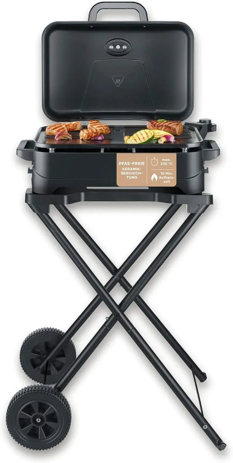 Severin PG 8598 Elektro-Grill, Thermometer, Tischgrill, elektrischer Tischgrill, 45x30cm, 2300 W, Wärmefunktion, Schwarz, für Balkon