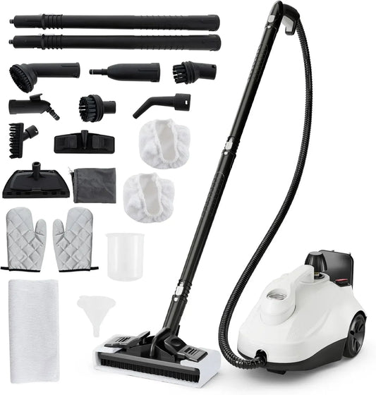 Dampfreiniger, 1,8 L, 2000 W, FANTASK, Druckdampf, Transportrollen, 2 Temperaturzonen, Einsatz auf Böden, in Küche, Auto und an Fenstern, Weiß