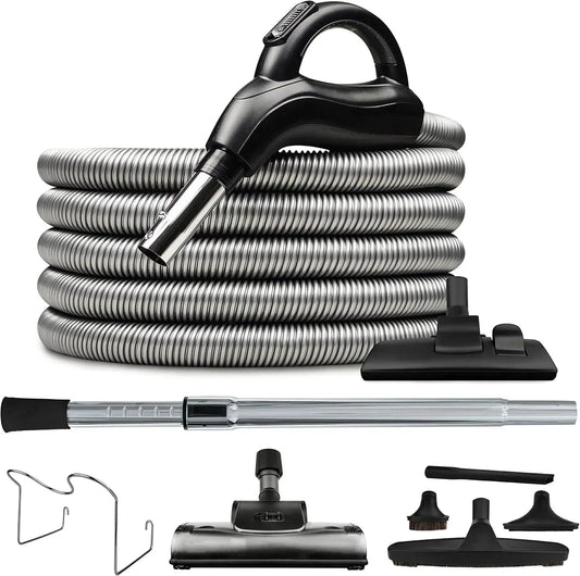 Staubsauger 12m, Silber, elektrisches Staubsauggerät, Silver Saugschlauchset EIN/Aus Griff + Stecker 360° drehend Zentralstaubsauger