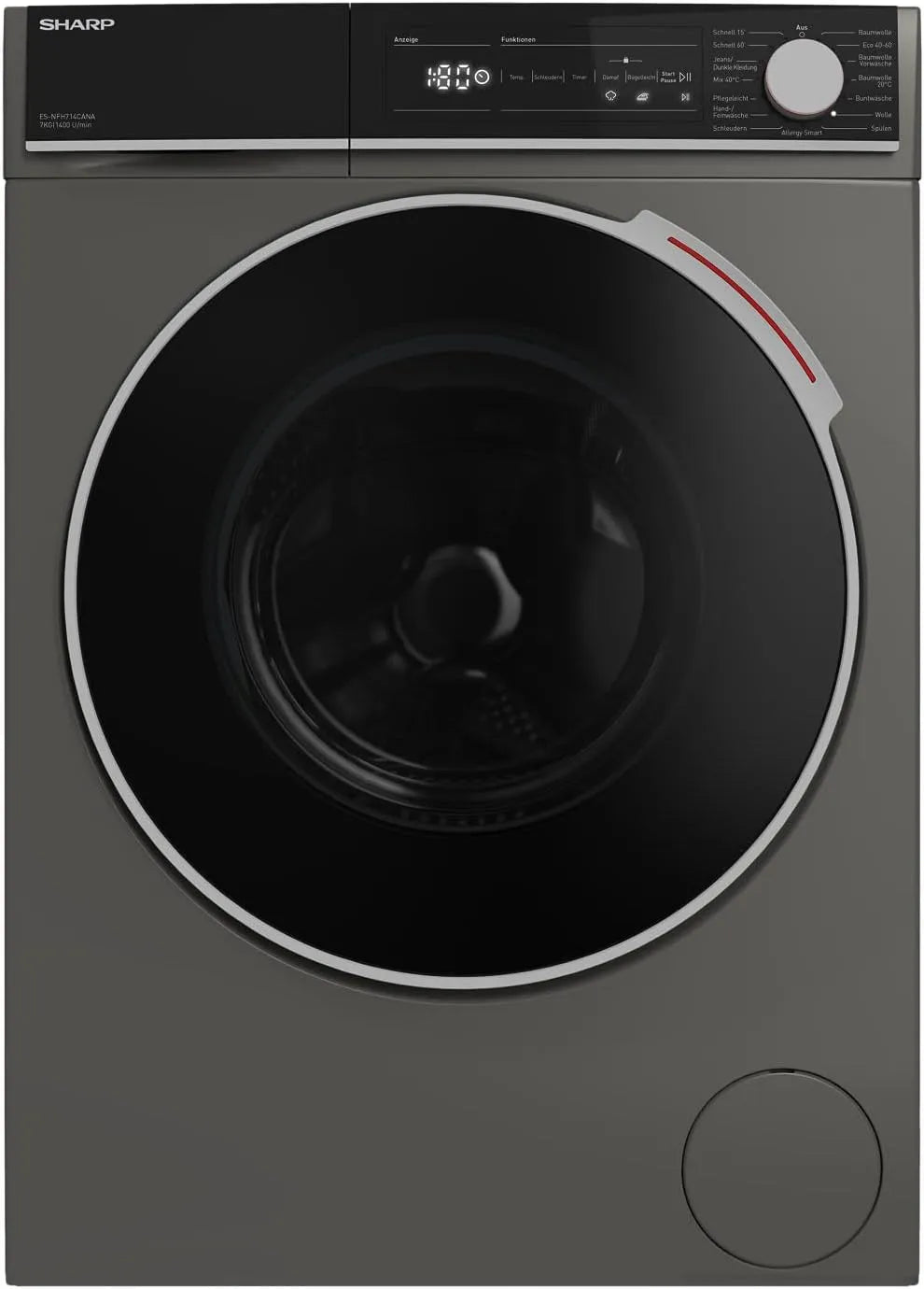 Sharp ES-NFH714CANA-DE Waschmaschine, 15 Programme, 7 kg, Inverter, Dampf, aquaStop, Grau