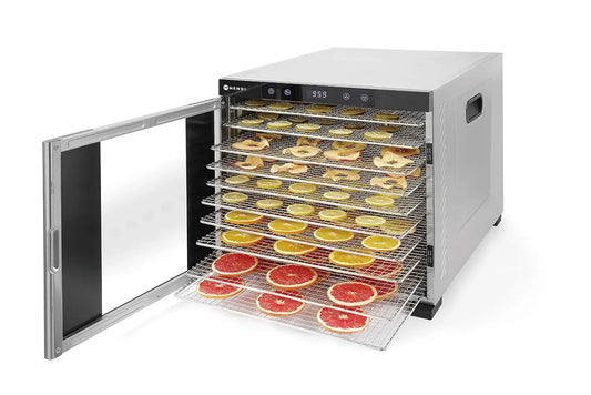 230V/1000W Dörrautomat, Lebensmitteltrockner, 1000 W, 35 bis 75 °C, 230 V, 416 mm, Timer, Edelstahl, HENDI