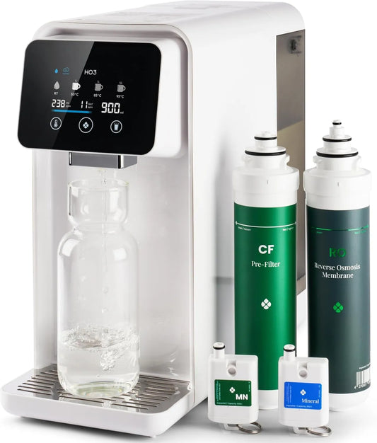 HO3 Osmoseanlage, Wasserfilter, Auftisch, Trinkwasserfiltersystem, 10 Stufen, 8 Stufen, Weiß, für Trinkwasser mit 4 Temperaturstufen
