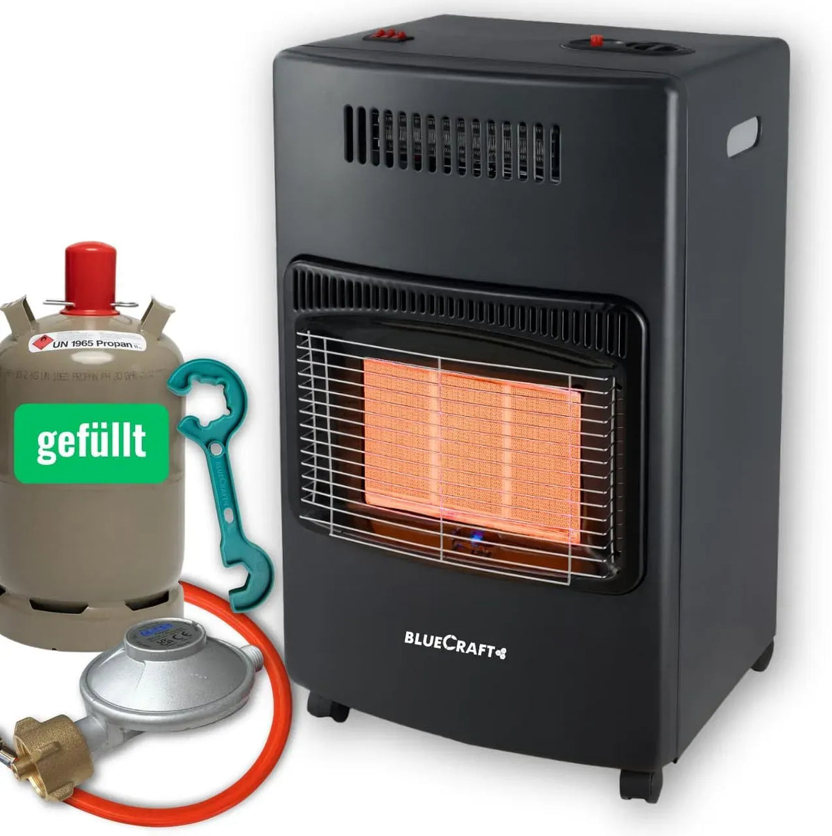 3-in-1 Elektroheizung, Gas-Ofen, Wärmefunktion, Bluecraft