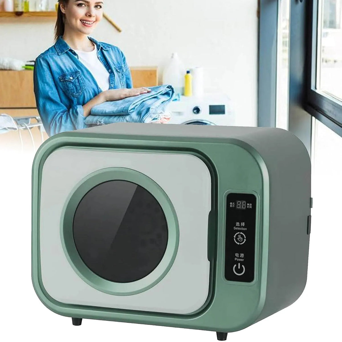 Wäschetrockner, tragbar, Touch-Bedienung, LCD-Display, Edelstahl, Grün