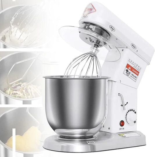 Standmixer 3-stufiger White-5L, 10 L, Pizza, Edelstahl, Weiß, elektrischer Küchenmixer aus Metall mit Edelstahlschüssel