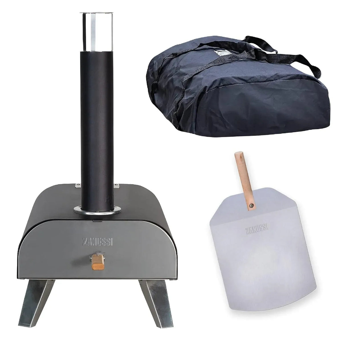 Elektrischer Pizzaofen, 30,5 cm, Zanussi ZPO1BPC, tragbar, Outdoor, Grill, Edelstahl, Schwarz, faltbare Beine, Grillofen und Räucherofen